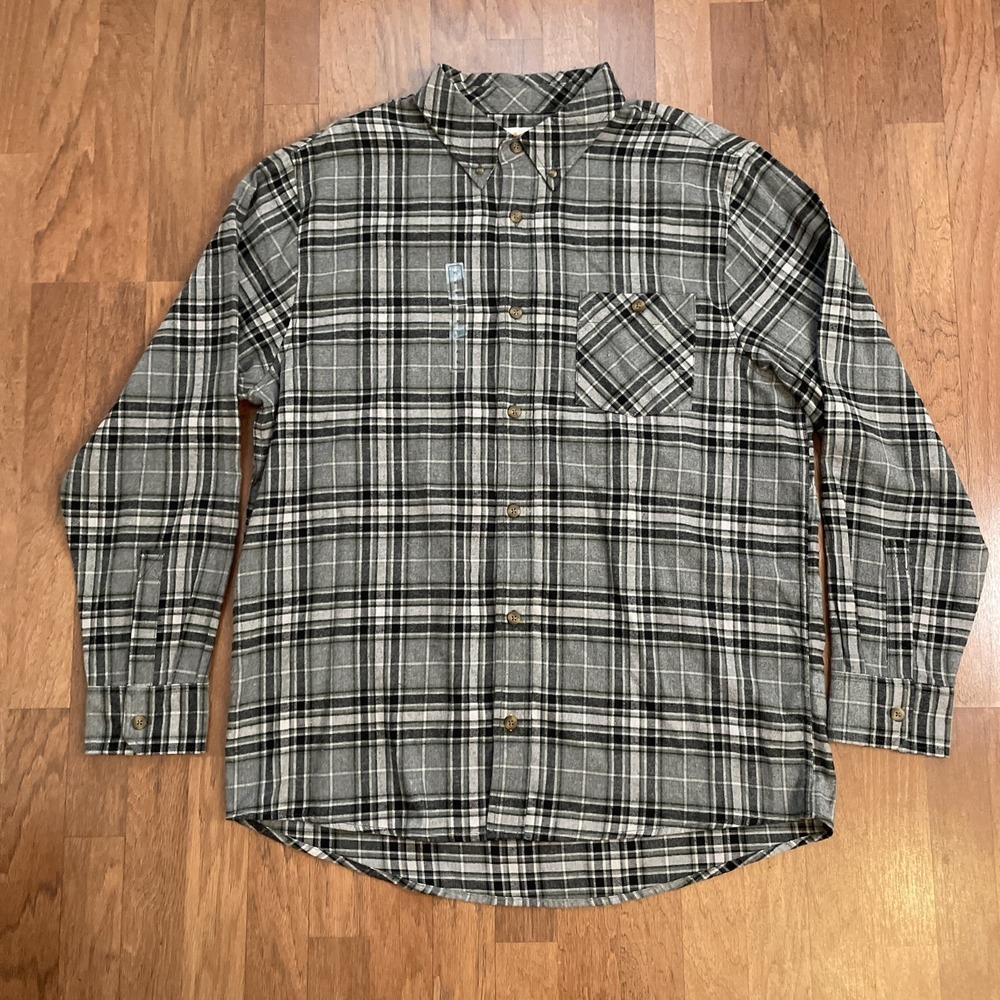 Field & Stream Men's Gray Black Plaid Cotton Button-Up Shirt Size XL NWOT